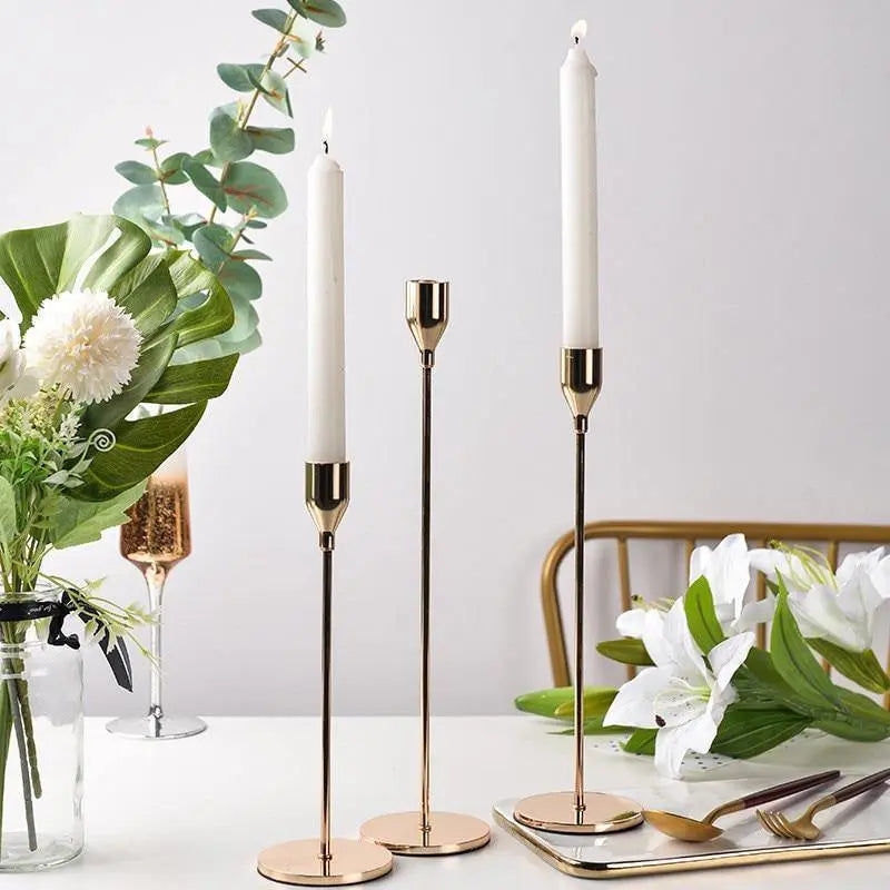 3-Piece Gold Taper Candle Holders - Stem & Sill