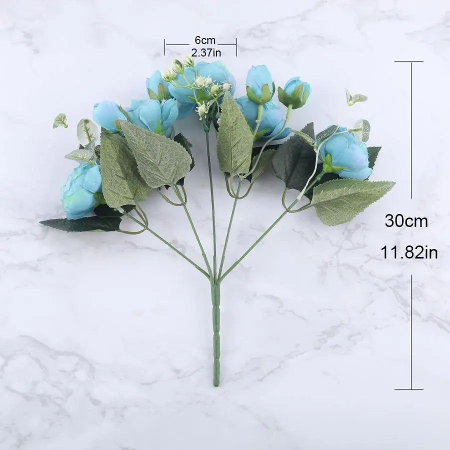 9-Piece Silk Peony Artificial Flowers - Stem & Sill