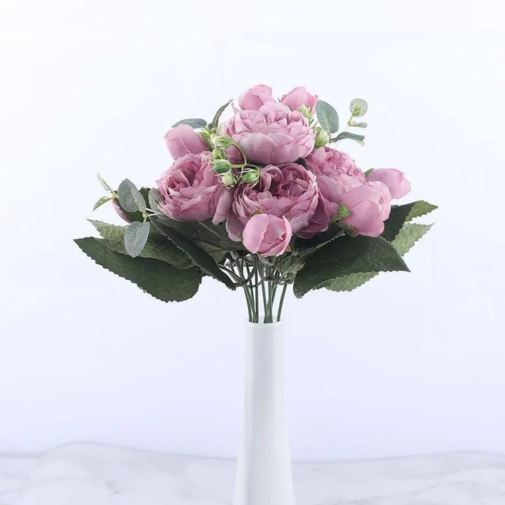 9-Piece Silk Peony Artificial Flowers - Stem & Sill