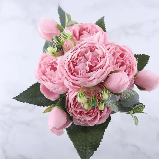 9-Piece Silk Peony Artificial Flowers - Stem & Sill