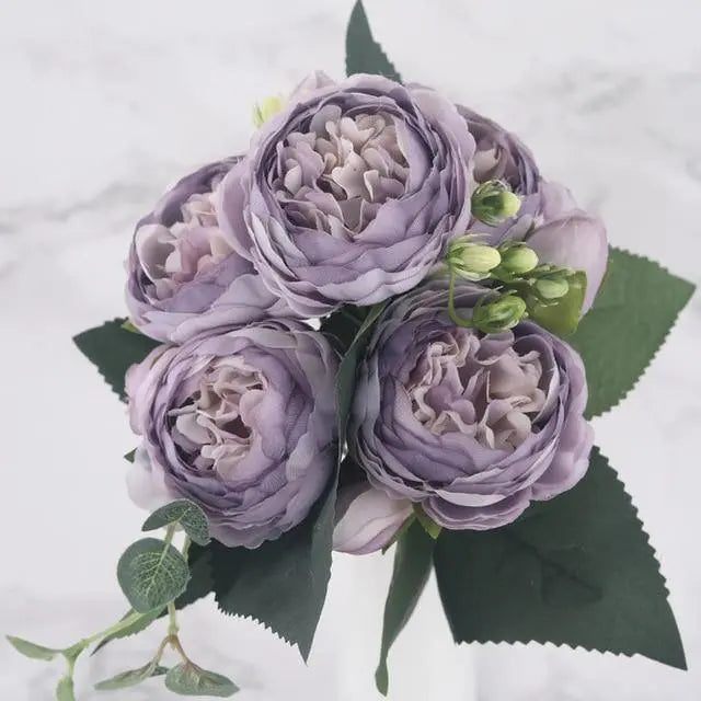 9-Piece Silk Peony Artificial Flowers - Stem & Sill