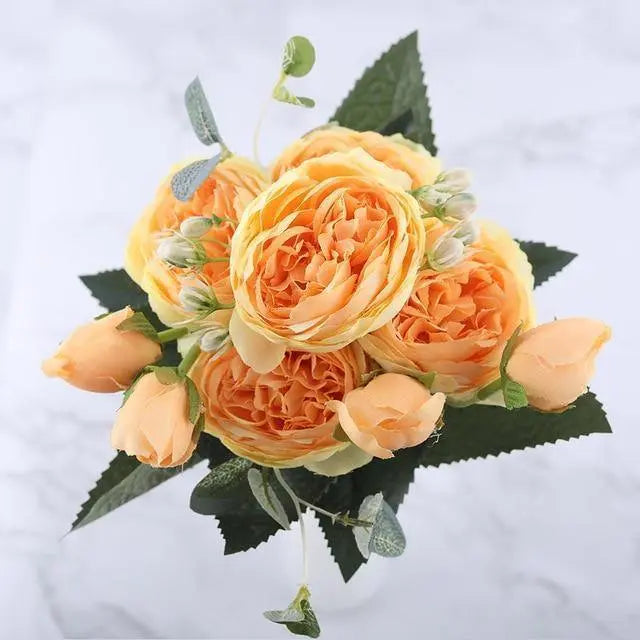 9-Piece Silk Peony Artificial Flowers - Stem & Sill