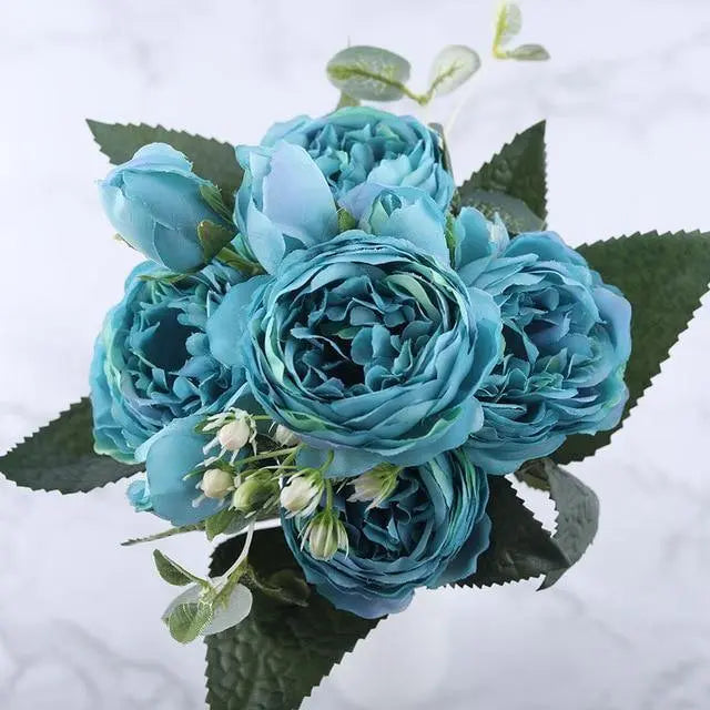 9-Piece Silk Peony Artificial Flowers - Stem & Sill