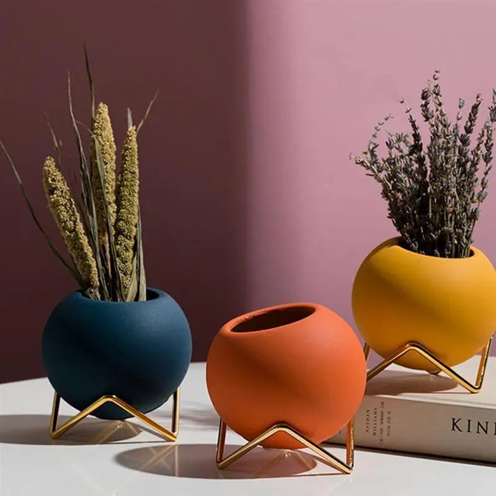 Abstract Colors Ceramic Planter Pots with Stand - Stem & Sill