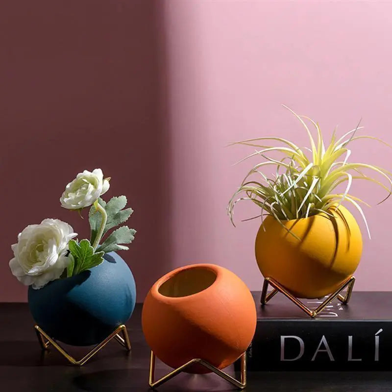 Abstract Colors Ceramic Planter Pots with Stand - Stem & Sill