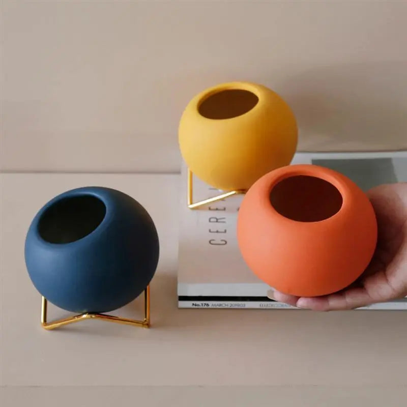 Abstract Colors Ceramic Planter Pots with Stand - Stem & Sill