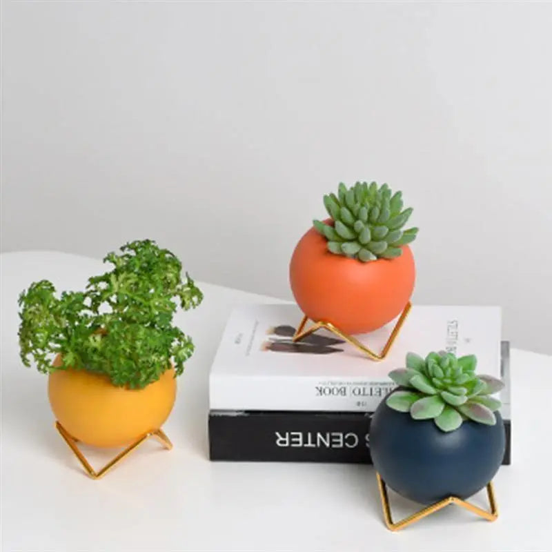 Abstract Colors Ceramic Planter Pots with Stand - Stem & Sill