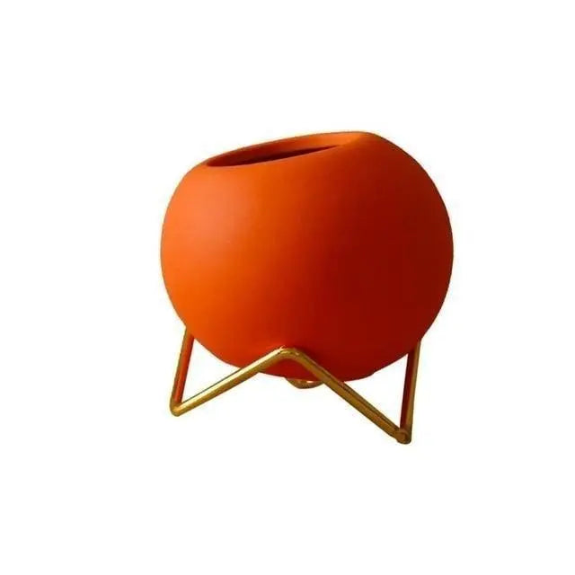 Abstract Colors Ceramic Planter Pots with Stand OrangeRed - Stem & Sill