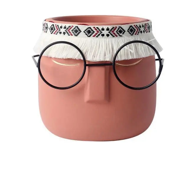 Abstract Ceramic Sleeping Face Planter with Headband and Glasses - Stem & Sill