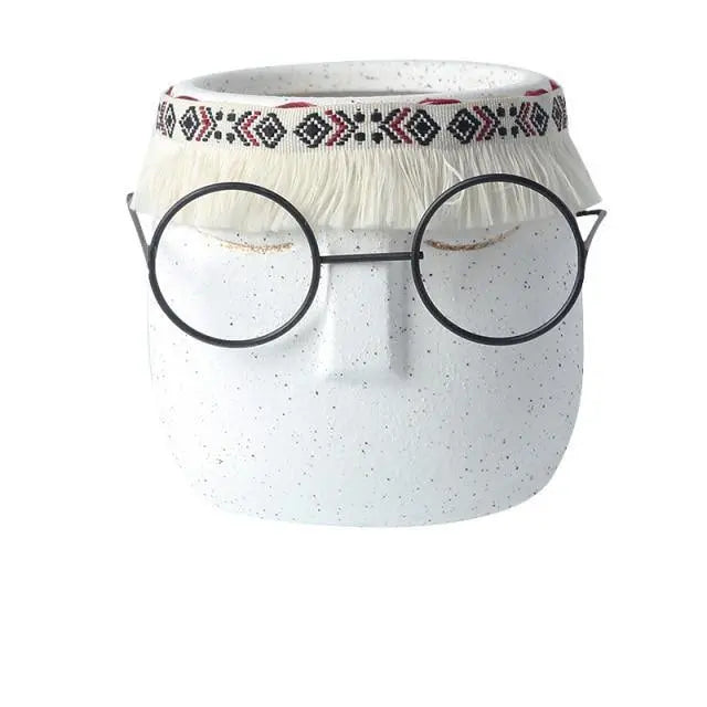  Abstract Ceramic Sleeping Face Planter with Headband and Glasses SteelBlue-CadetBlue-DarkSlateGray-Black-LightGrey-Ivory-White Speckled-White Speckled/Blue-Pink-Goldenrod - Stem & Sill