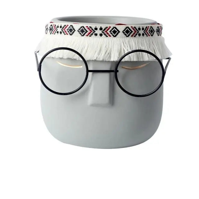  Abstract Ceramic Sleeping Face Planter with Headband and Glasses SteelBlue-CadetBlue-DarkSlateGray-Black-LightGrey-Ivory-White Speckled-White Speckled/Blue-Pink-Goldenrod - Stem & Sill