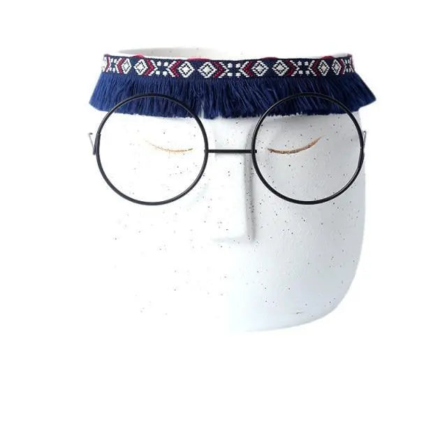  Abstract Ceramic Sleeping Face Planter with Headband and Glasses SteelBlue-CadetBlue-DarkSlateGray-Black-LightGrey-Ivory-White Speckled-White Speckled/Blue-Pink-Goldenrod - Stem & Sill