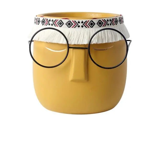 Abstract Ceramic Sleeping Face Planter with Headband and Glasses - Stem & Sill