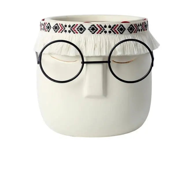 Abstract Ceramic Sleeping Face Planter with Headband and Glasses - Stem & Sill