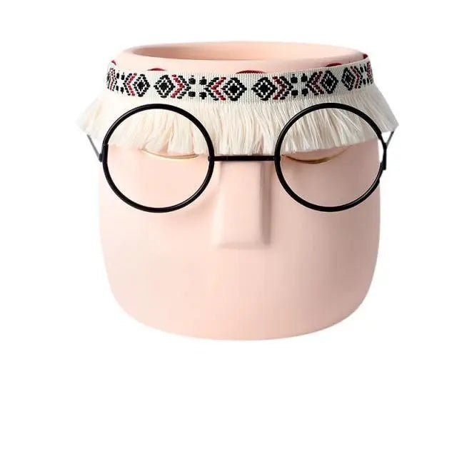 Abstract Ceramic Sleeping Face Planter with Headband and Glasses - Stem & Sill