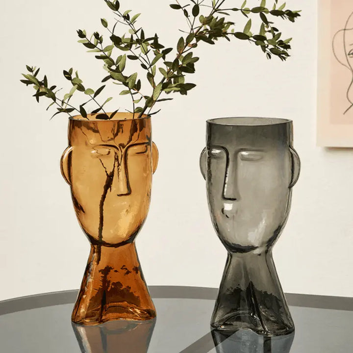 Abstract Face Inflated Glass Vase - Stem & Sill