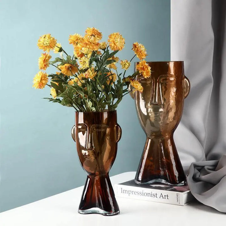 Abstract Face Inflated Glass Vase - Stem & Sill