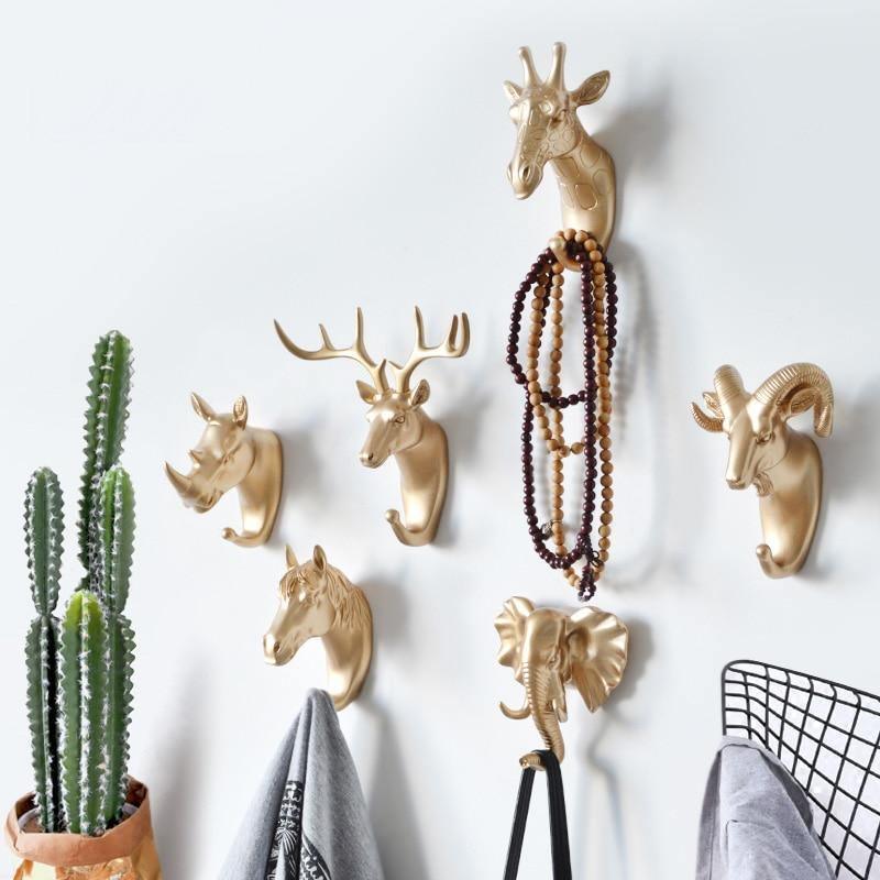  Animal-Shaped Wall Hooks Gold / Giraffe-Gold / Deer-Gold / Ram-White / Rhino-White / Ram-Black / Ram-Black / Horse-White / Elephant-White / Horse-Black / Giraffe - Stem & Sill