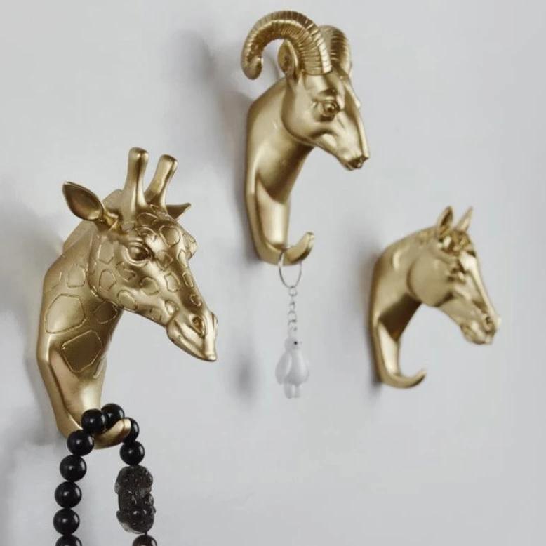  Animal-Shaped Wall Hooks Gold / Giraffe-Gold / Deer-Gold / Ram-White / Rhino-White / Ram-Black / Ram-Black / Horse-White / Elephant-White / Horse-Black / Giraffe - Stem & Sill