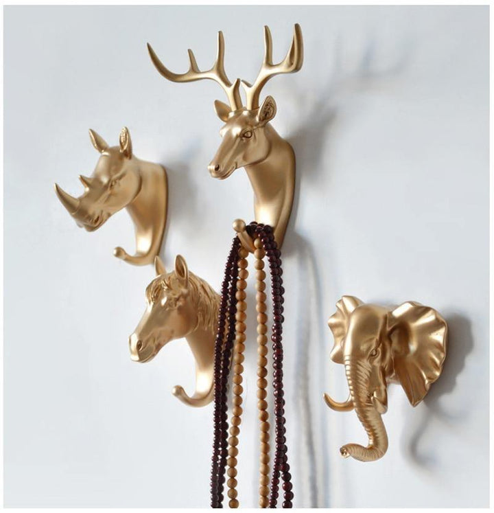  Animal-Shaped Wall Hooks Gold / Giraffe-Gold / Deer-Gold / Ram-White / Rhino-White / Ram-Black / Ram-Black / Horse-White / Elephant-White / Horse-Black / Giraffe - Stem & Sill