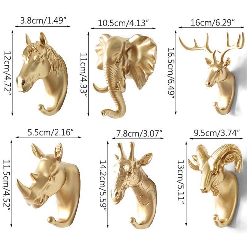  Animal-Shaped Wall Hooks Gold / Giraffe-Gold / Deer-Gold / Ram-White / Rhino-White / Ram-Black / Ram-Black / Horse-White / Elephant-White / Horse-Black / Giraffe - Stem & Sill