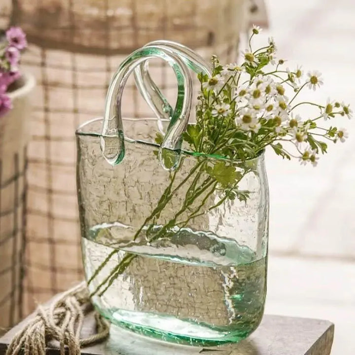 Basket Or Tote Glass Vase - Stem & Sill