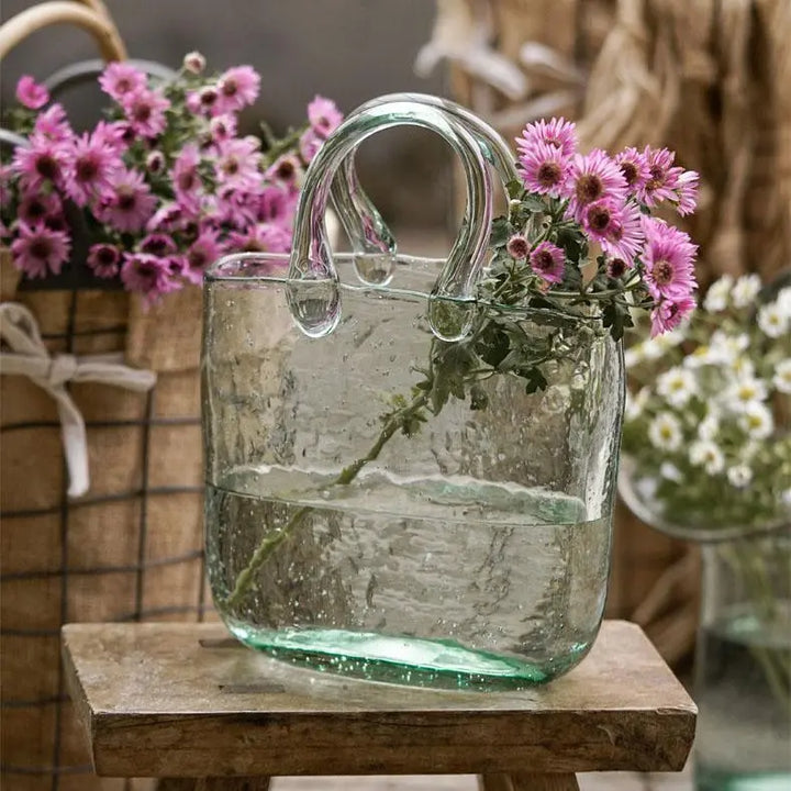 Basket Or Tote Glass Vase - Stem & Sill