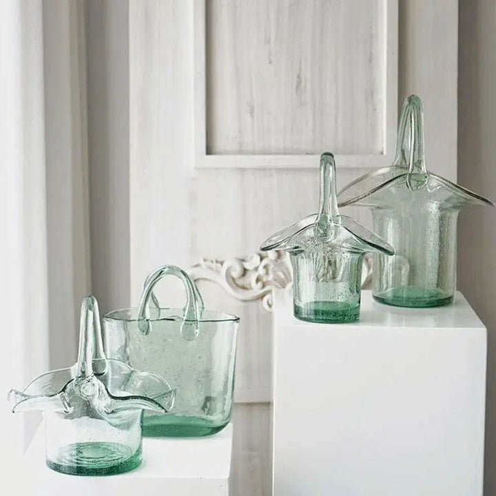 Basket Or Tote Glass Vase - Stem & Sill