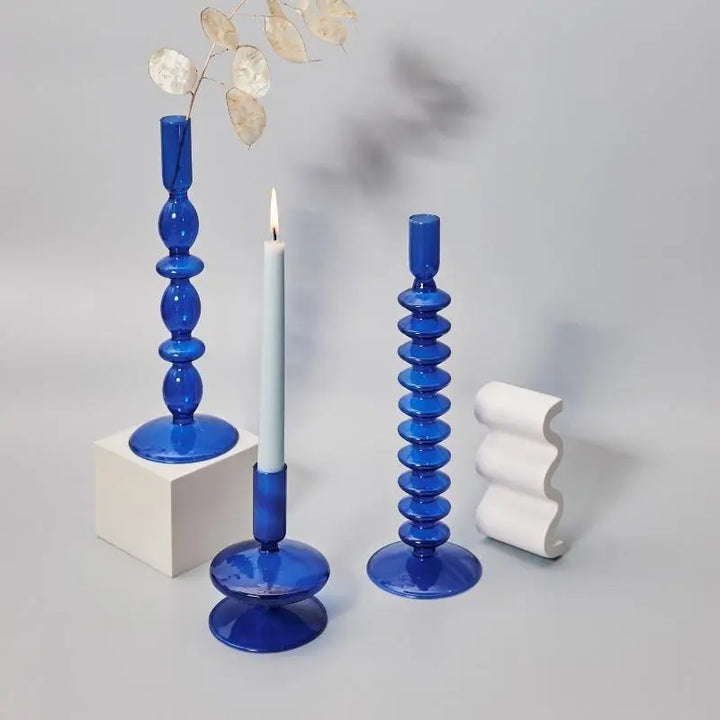 Blue Horizon Glass Taper Candle Holders - Stem & Sill