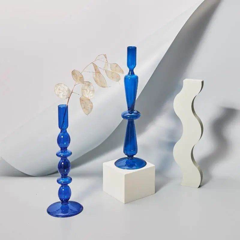 Blue Horizon Glass Taper Candle Holders - Stem & Sill