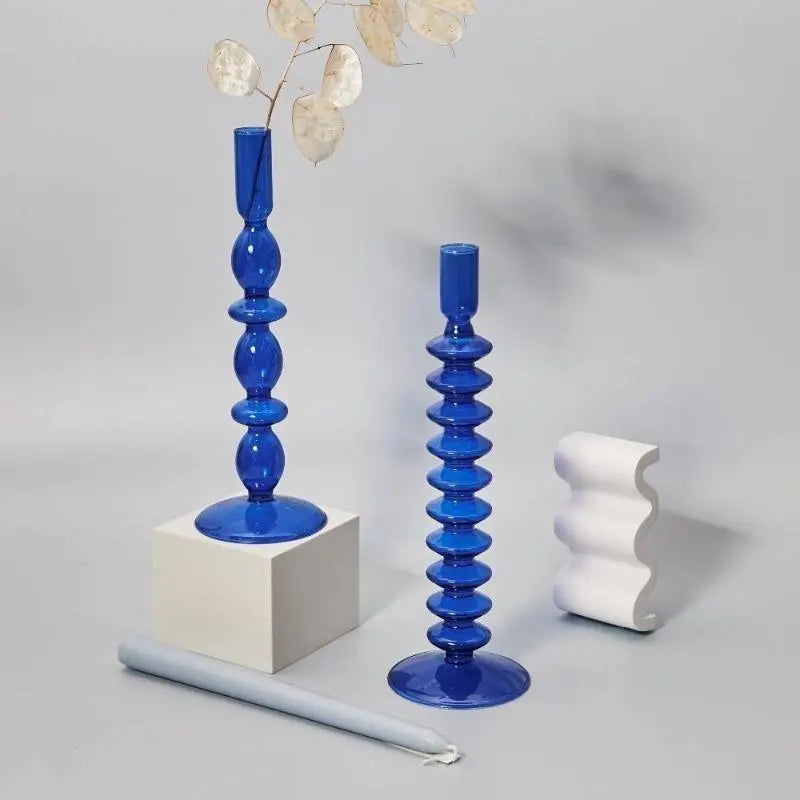 Blue Horizon Glass Taper Candle Holders - Stem & Sill