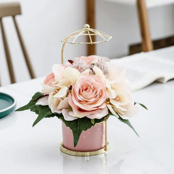 Ceramic Marbled Planter with Gold Canopy Stand - Stem & Sill