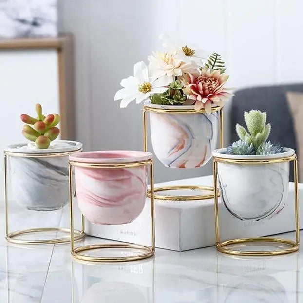  Ceramic Pot Planter with Gold Metal Plant Stand Grey-Pink-Green-Blue-White - Stem & Sill