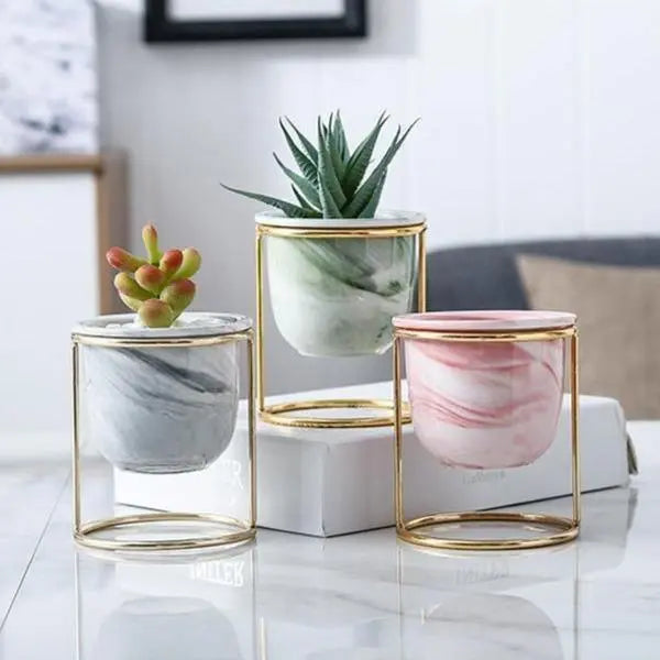  Ceramic Pot Planter with Gold Metal Plant Stand Grey-Pink-Green-Blue-White - Stem & Sill