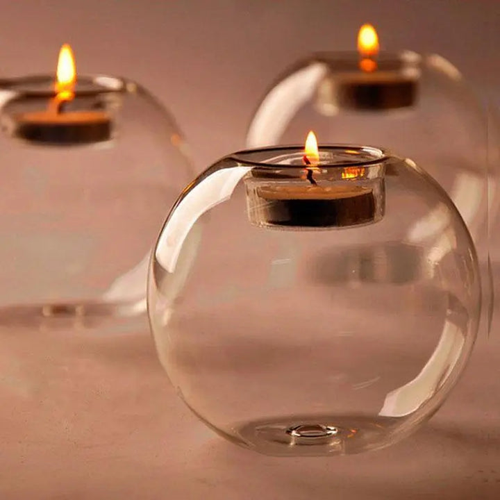 Crystal Glass sphere Tea Light Candle Holder - Stem & Sill