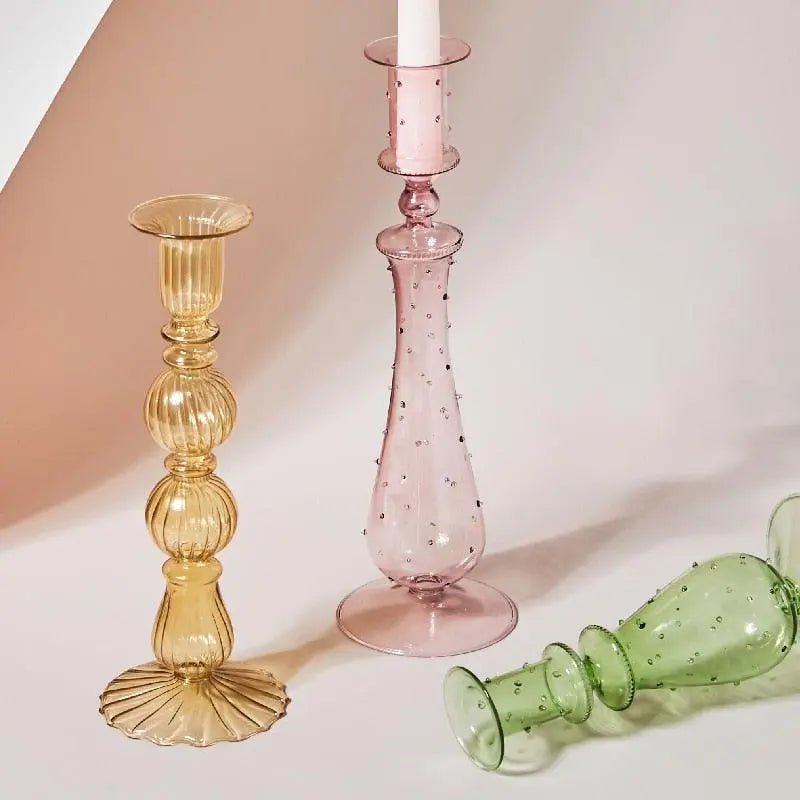 Fleur Pastel Glass Candle Holders - Stem & Sill