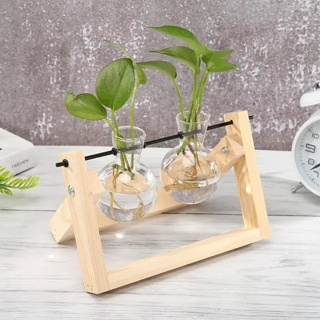 Glass Plant Propagation Vessel with Wooden A-Frame Stand - Stem & Sill