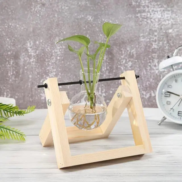 Glass Plant Propagation Vessel with Wooden A-Frame Stand - Stem & Sill