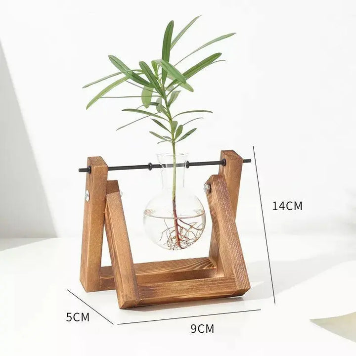 Glass Plant Propagation Vessel with Wooden A-Frame Stand - Stem & Sill