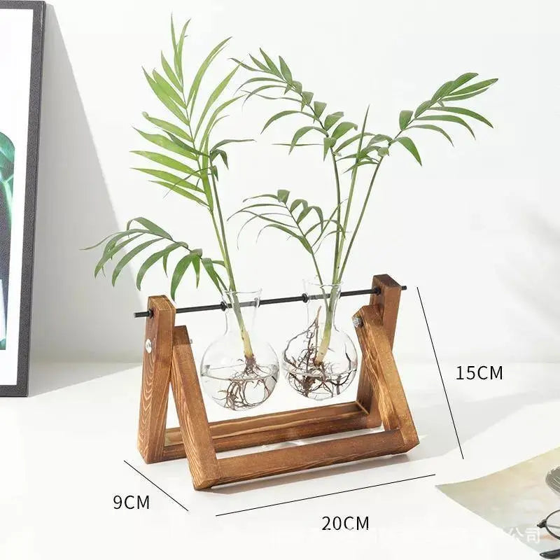 Glass Plant Propagation Vessel with Wooden A-Frame Stand - Stem & Sill