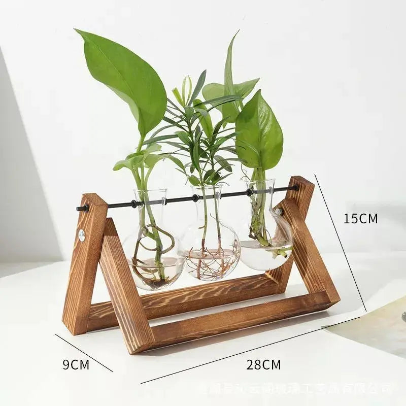 Glass Plant Propagation Vessel with Wooden A-Frame Stand - Stem & Sill