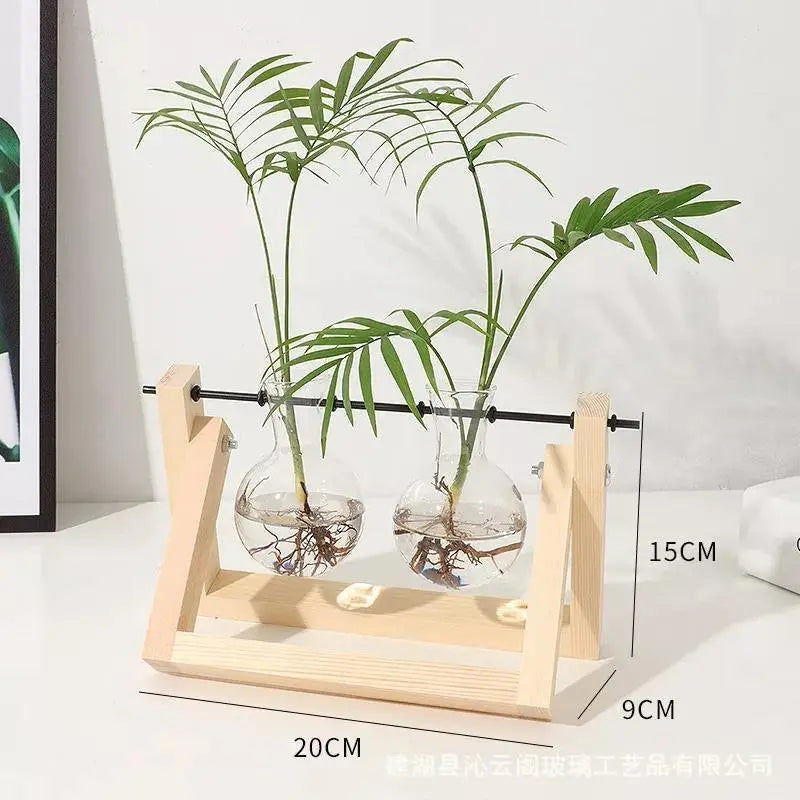 Glass Plant Propagation Vessel with Wooden A-Frame Stand - Stem & Sill