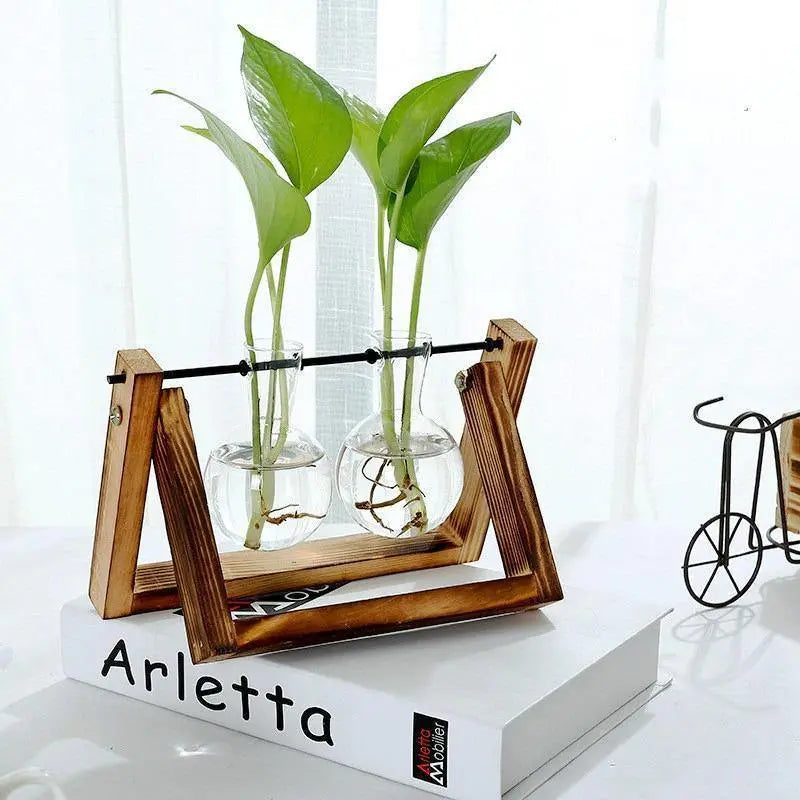 Glass Plant Propagation Vessel with Wooden A-Frame Stand - Stem & Sill