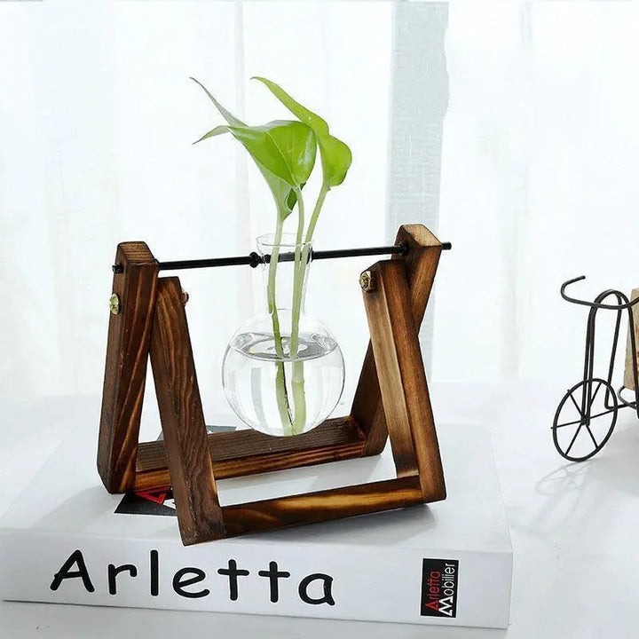 Glass Plant Propagation Vessel with Wooden A-Frame Stand - Stem & Sill