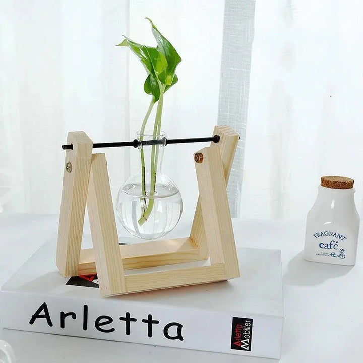 Glass Plant Propagation Vessel with Wooden A-Frame Stand - Stem & Sill