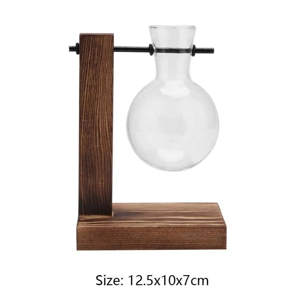 Glass Propagation Vase with Vertical Wooden Stand - Stem & Sill