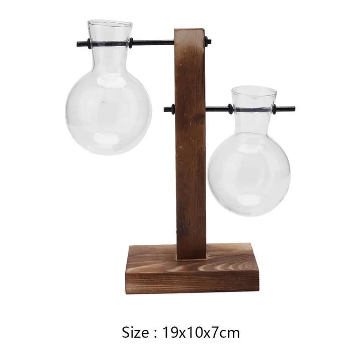 Glass Propagation Vase with Vertical Wooden Stand - Stem & Sill