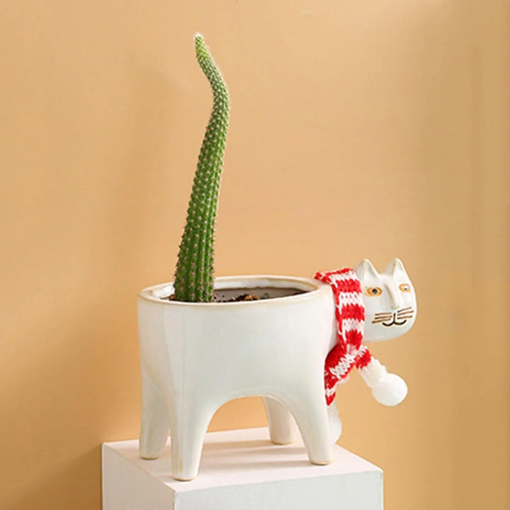 Glazed Ceramic Cat Planter White - Stem & Sill