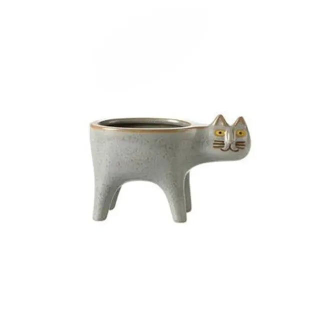 Glazed Ceramic Cat Planter LightGrey - Stem & Sill