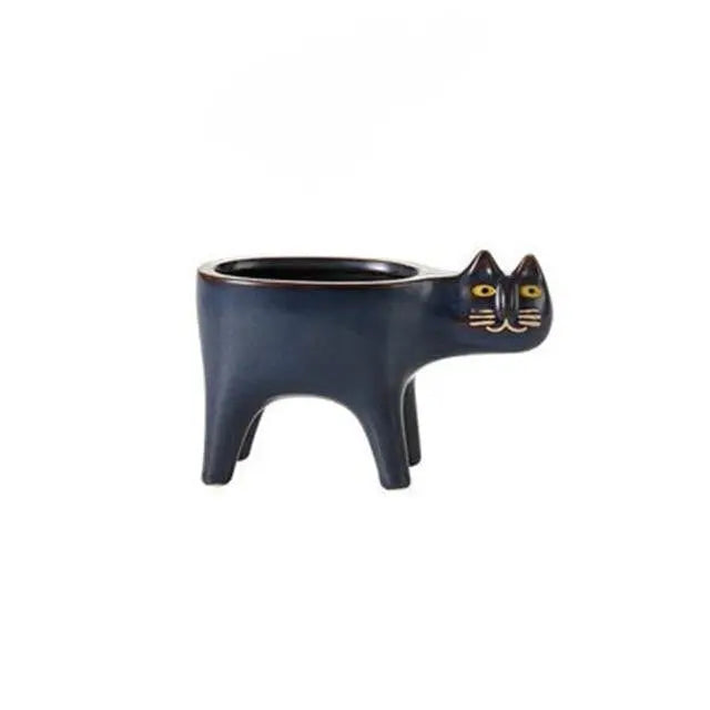 Glazed Ceramic Cat Planter Navy - Stem & Sill